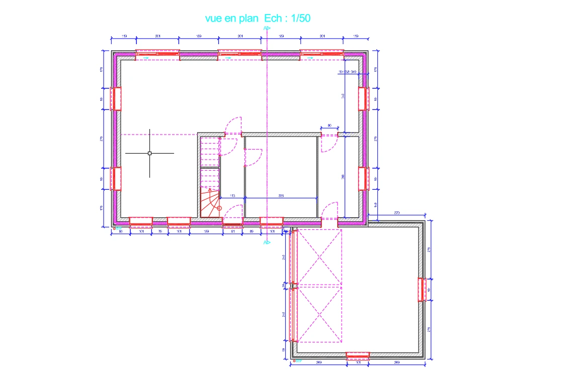 Tracé des murs porteurs et cloisons du plan architectural